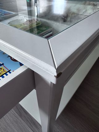 Mesa centro cristal y madera blanca