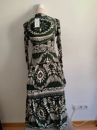 Vestido largo estampado verde y blanco