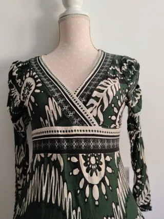 Vestido largo estampado verde y blanco