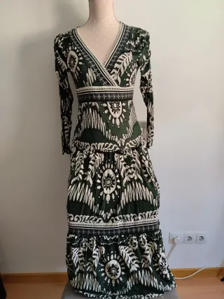 Vestido largo estampado verde y blanco