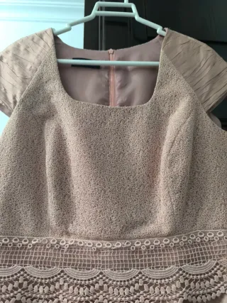 Vestido de fiesta beige y rosa