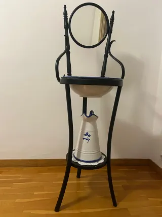 Mueble lavabo antiguo madera y cristal