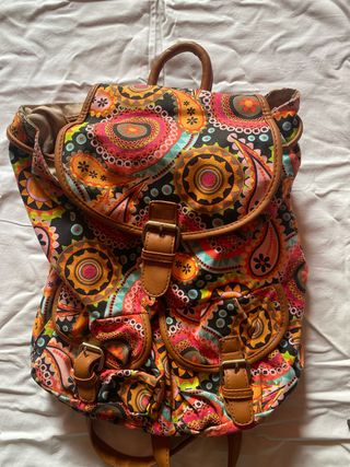 Mochila tela asas cuero multicolor