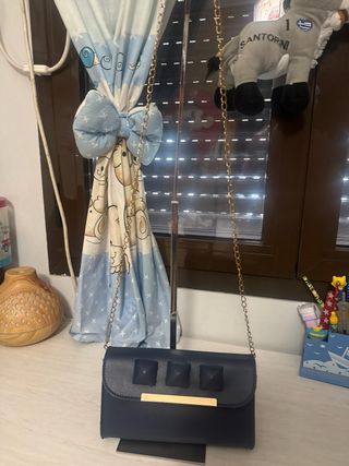 Conjunto bolsos azul y dorado tachuelas