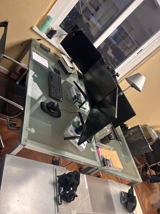 Scrivano in vetro e acciaio con 8 tavoli