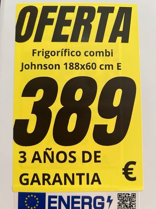Nevera combi Johnson 188x60 cm E