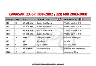 Kit de tornillería KAWASAKI ZX6R ZZR 600 1998 2008