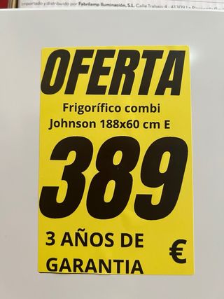 Nevera Frigorífico Combi Johnson 188x60cm