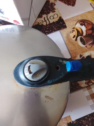 Olla a presión metálica con asa