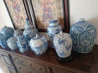 Tibores chinos azules y blancos