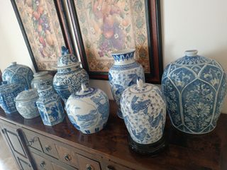 Tibores chinos azules y blancos