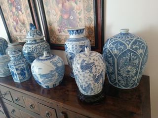 Tibores chinos azules y blancos