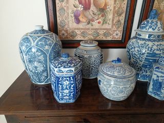 Tibores chinos azules y blancos