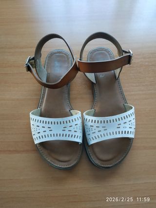 Sandalias Mujer Talla 38 Marrón y Blanco