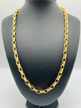 CADENA DISEÑO FORZADA BARRA CON GRECA, HUECA, ORO