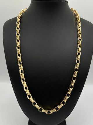 CADENA DISEÑO FORZADA BARRA CON GRECA, HUECA, ORO