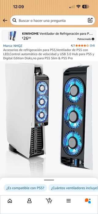 Ventilador Refrigeración PS5 NHQZ LED USB 3.0
