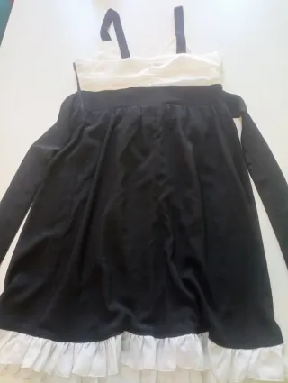 Vestido gasa negro y blanco con lazo