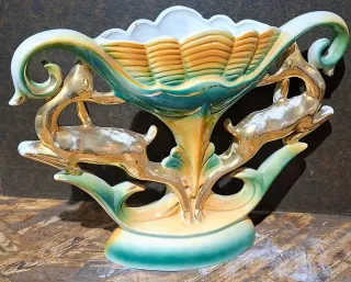 Vaso ceramica vintage daini o cerbiatti dorati