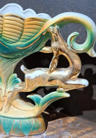 Vaso ceramica vintage daini o cerbiatti dorati