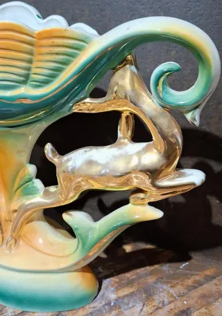 Vaso ceramica vintage daini o cerbiatti dorati