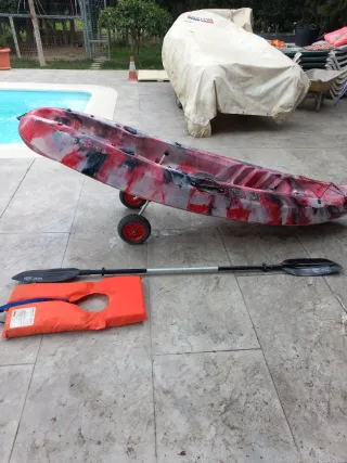 Kayak de pesca con remos,ruedas de trasporte