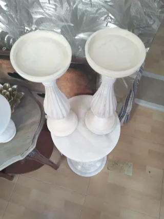 Portavelas de madera y mármol