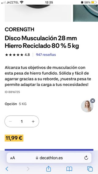 Disco Musculación Hierro 5 Kg