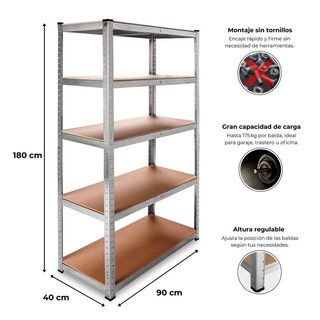 Scaffale Metallico 5 Livelli 180x90x40cm