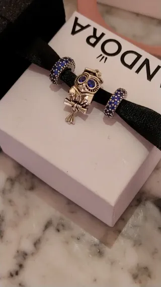 Lote 3 Charm Pandora Búho y Separadores Azules