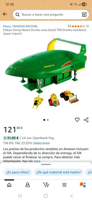 Nave Thunderbird 2 Disney Tokio Coleccionista