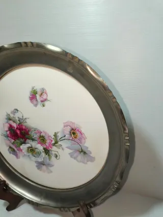 Piatto BMF vintage peltro e ceramica, LEGGI