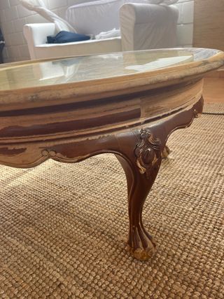 Mesa centro madera y mármol para resturar