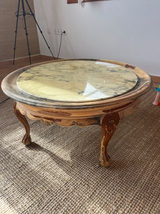 Mesa centro madera y mármol para resturar