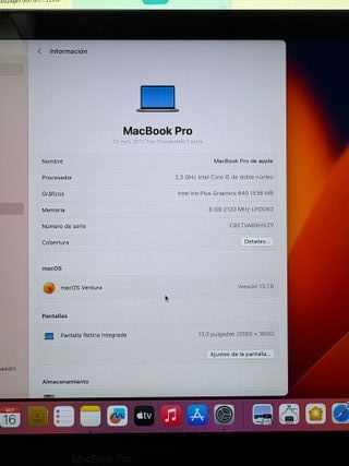 MACBOOK PRO RETINA AÑO 2017 13¨