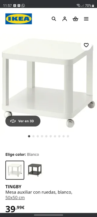 Tavolo ausiliario bianco con ruote. IKEA.