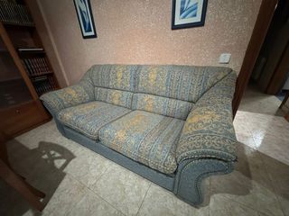 Sofá vintage tela azul y amarillo