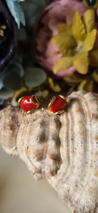 Pendientes Coral y Plata Dorada