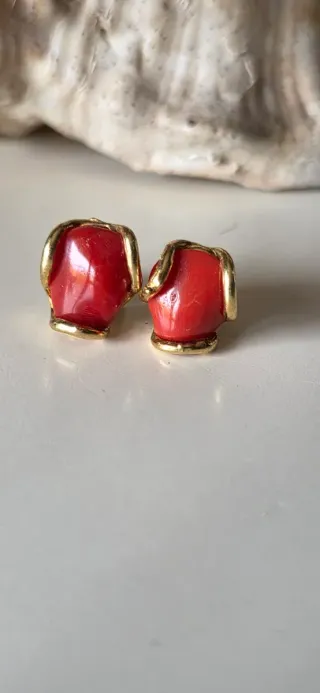 Pendientes Coral y Plata Dorada