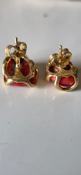 Pendientes Coral y Plata Dorada