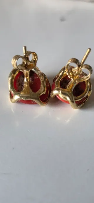 Pendientes Coral y Plata Dorada
