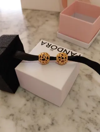 Lote 2 Charm Pandora Corazones Dorados