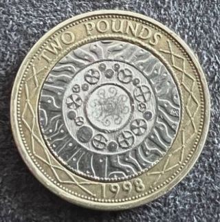Moneda 2 Libras Isabel 1998 Rara