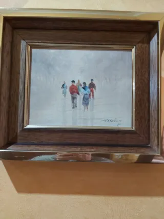 Cuadro al óleo vintage personas invierno