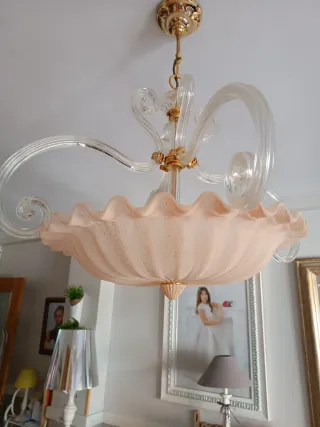 Lámpara de techo cristal y metal dorado