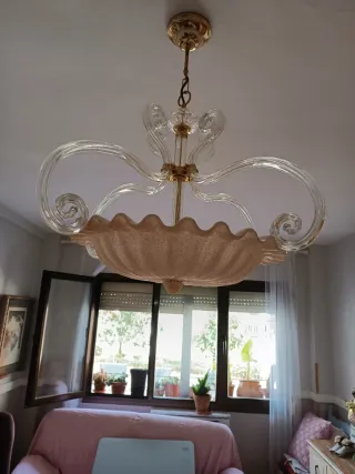 Lámpara de techo cristal y metal dorado