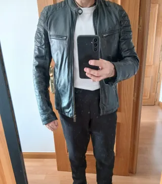 Cazadora Biker Cuero Negra