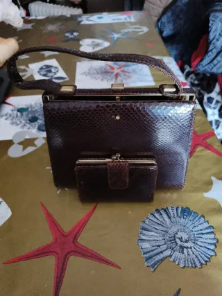 Conjunto vintage bolso y monedero piel serpiente