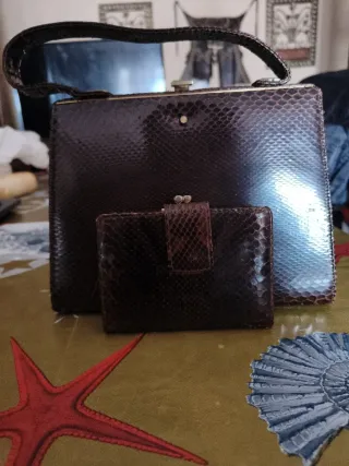 Conjunto vintage bolso y monedero piel serpiente