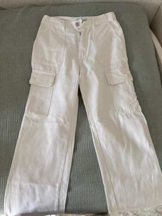 Pantalón Cargo Blanco Zara Talla 36